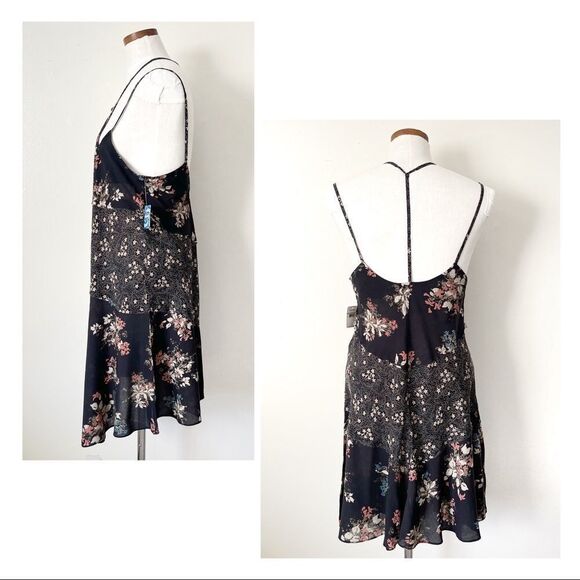 Vintage Free People Intimately Black Combo Mini Slip Dress NWT size Small - Picture 6 of 8